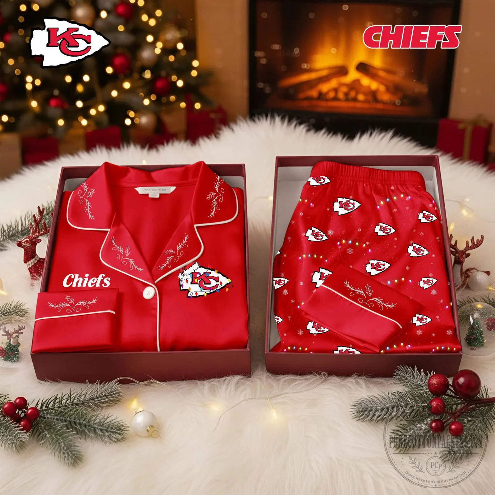 Kansas City Chiefs Christmas Pajamas Set for Women