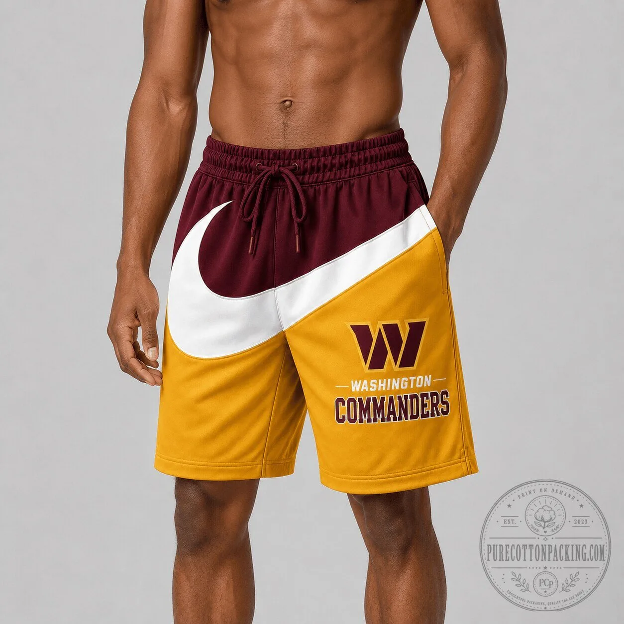 Washington Commanders NFL Football Team Logo Maroon and Gold Athletic Shorts