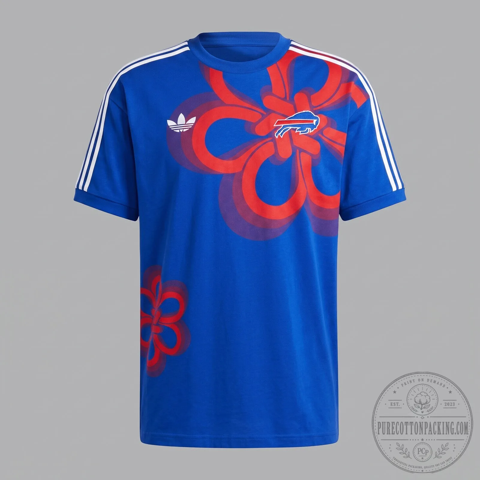 Buffalo Bills Shirt Blue Floral Graphic Adidas Logo T-Shirt