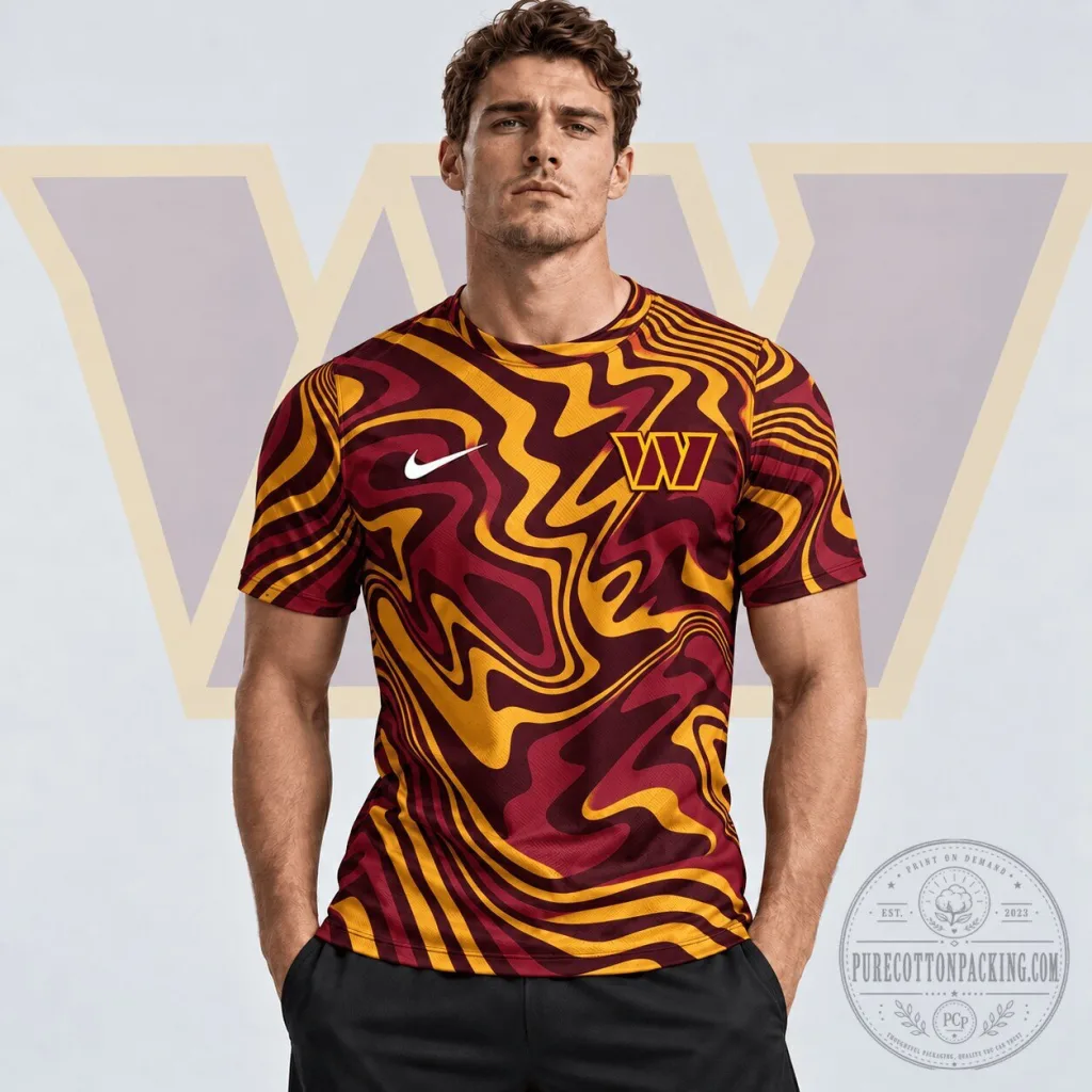 Washington Commanders Football Team Abstract Wave Pattern T-Shirt Washington Commanders Football Team Abstract Wave Pattern T-Shirt
