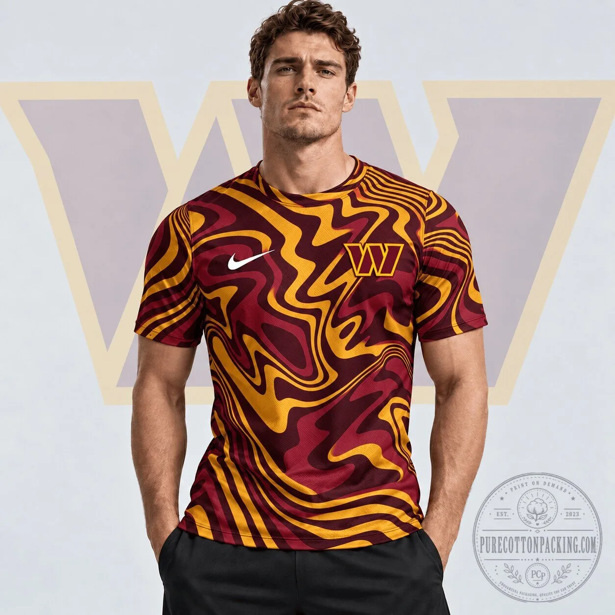 Washington Commanders Football Team Abstract Wave Pattern T-Shirt