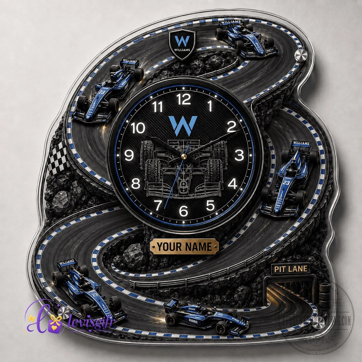 Racing Fan Gift Williams Formula 1 Team Wall Clock with Personalized Name