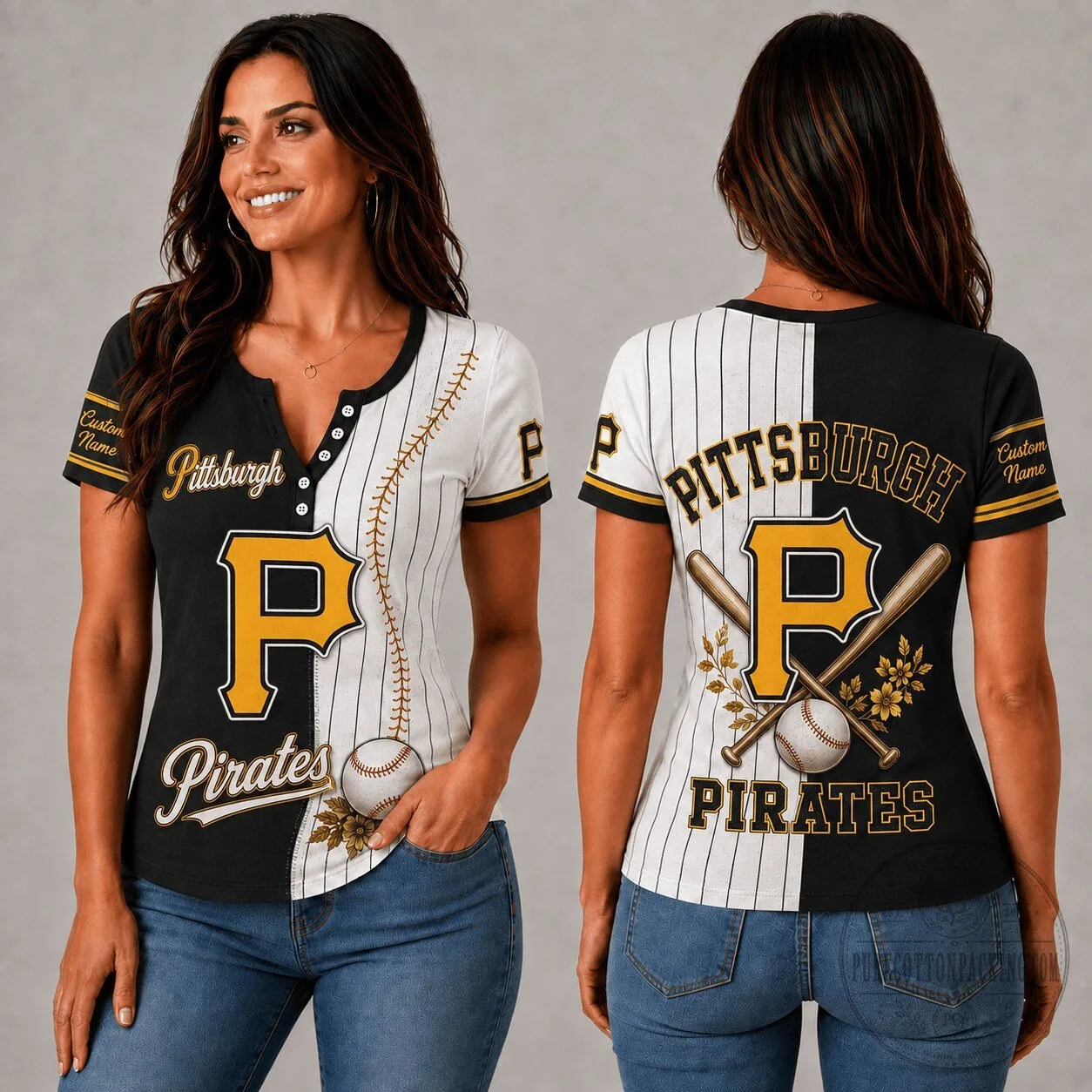 Pittsburgh Pirates MLB Fan Shirt Personalized Women's V-Neck Baseball T-Shirt