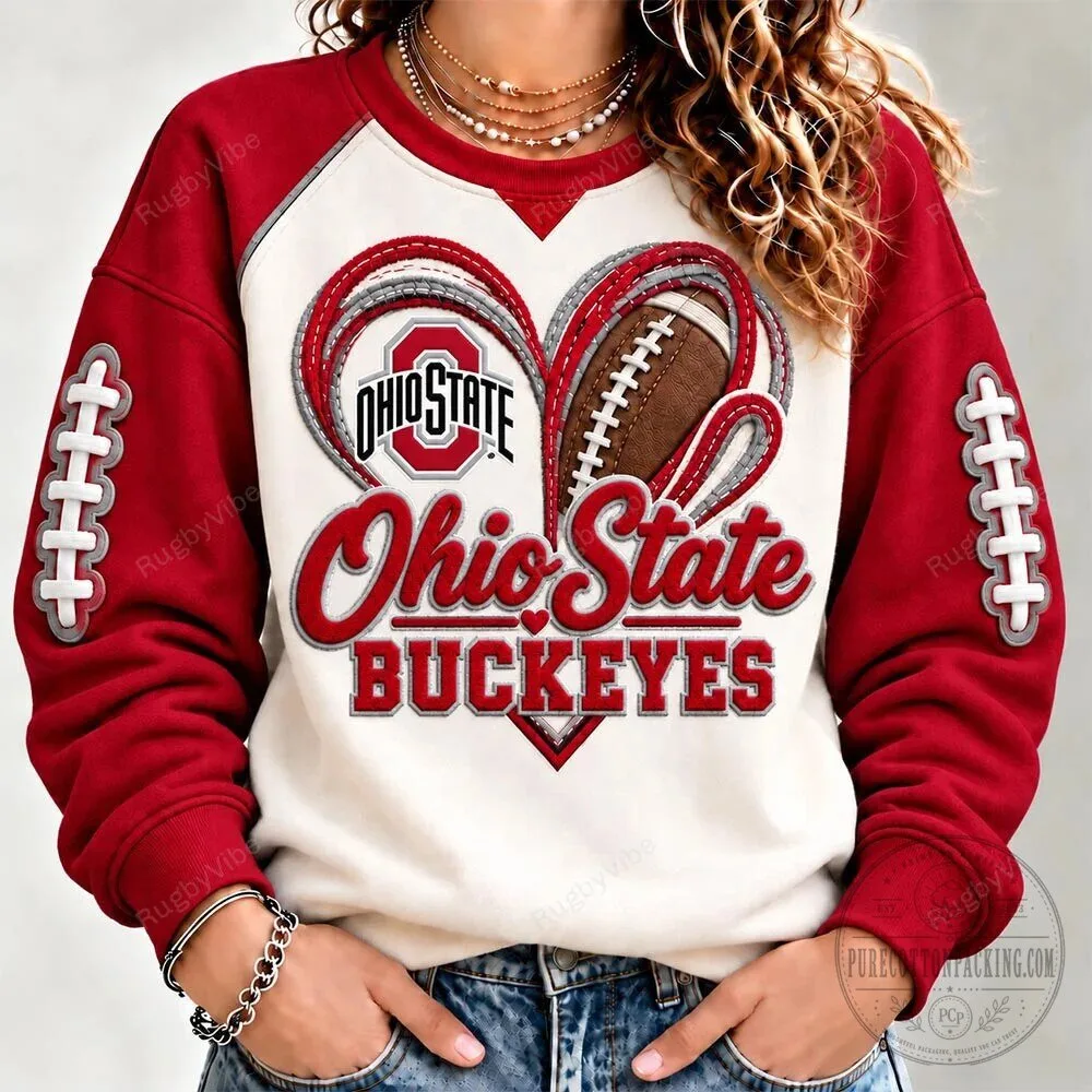 Ohio State Buckeyes Football Heart Raglan Sleeve Crewneck Sweatshirt