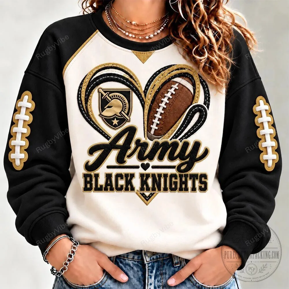 Army Black Knights Football Heart Logo Black and Gold Raglan Sweatshirt