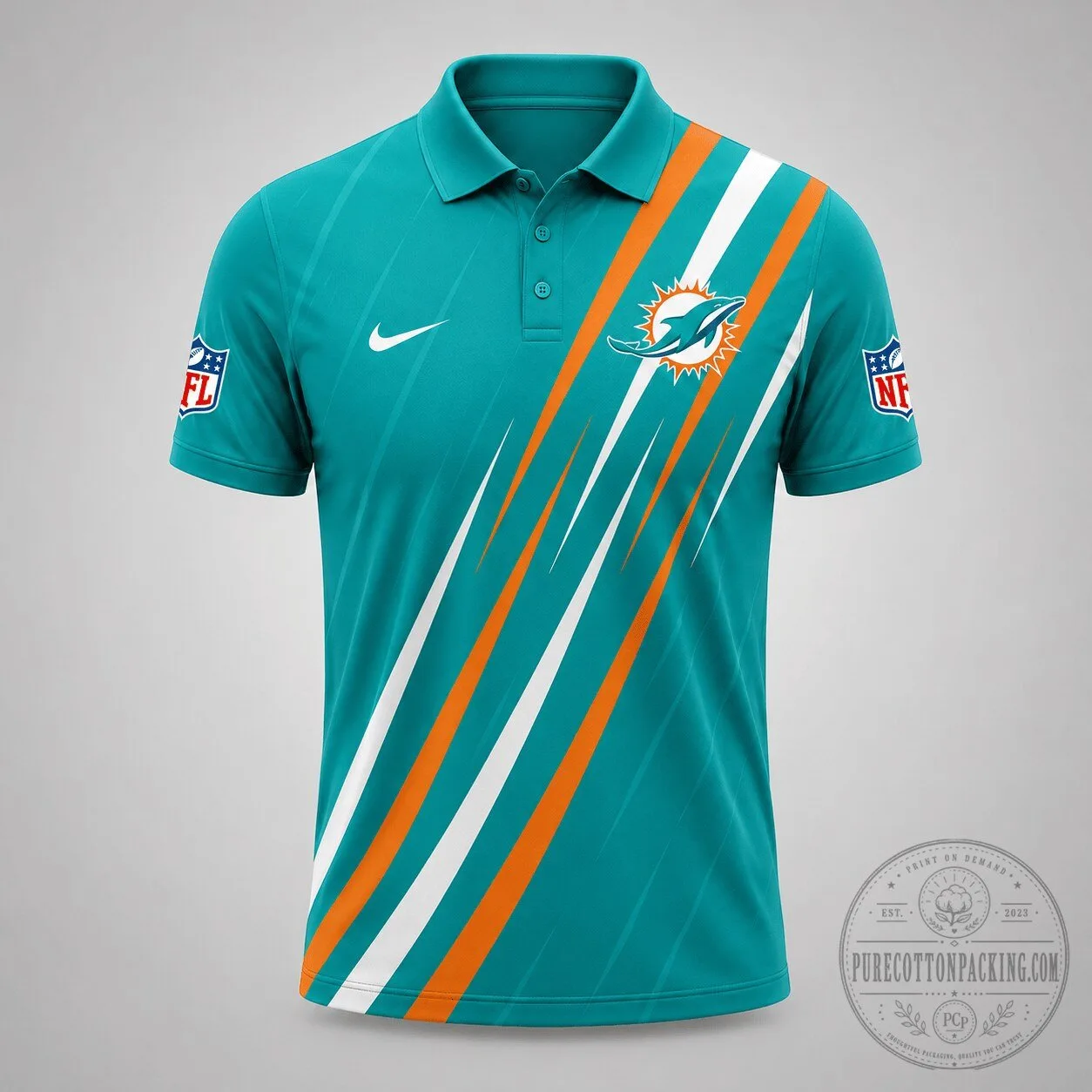 Miami Dolphins National Football League Athletic Stripe Polo Shirt