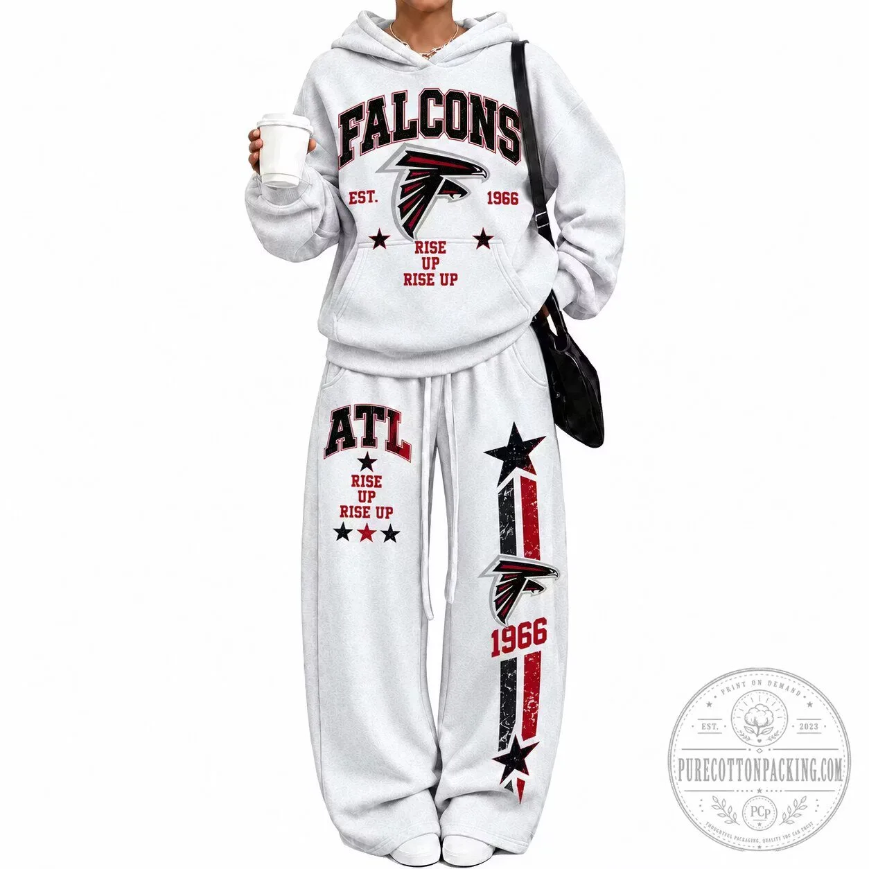 Atlanta Falcons Vintage Plush Hoodie and Pants Set for Women