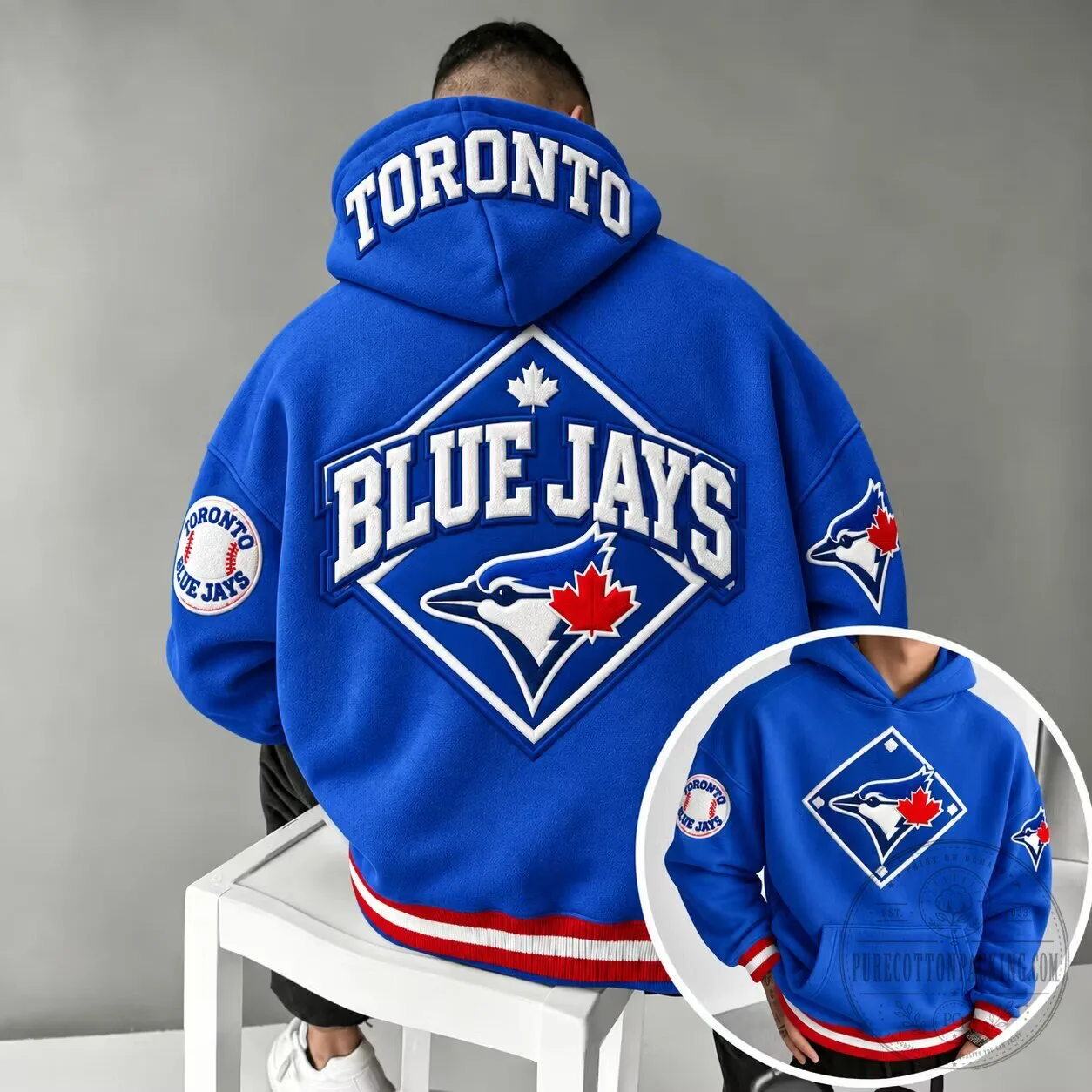 Toronto Blue Jays Embroidered Blue Oversized Hoodie