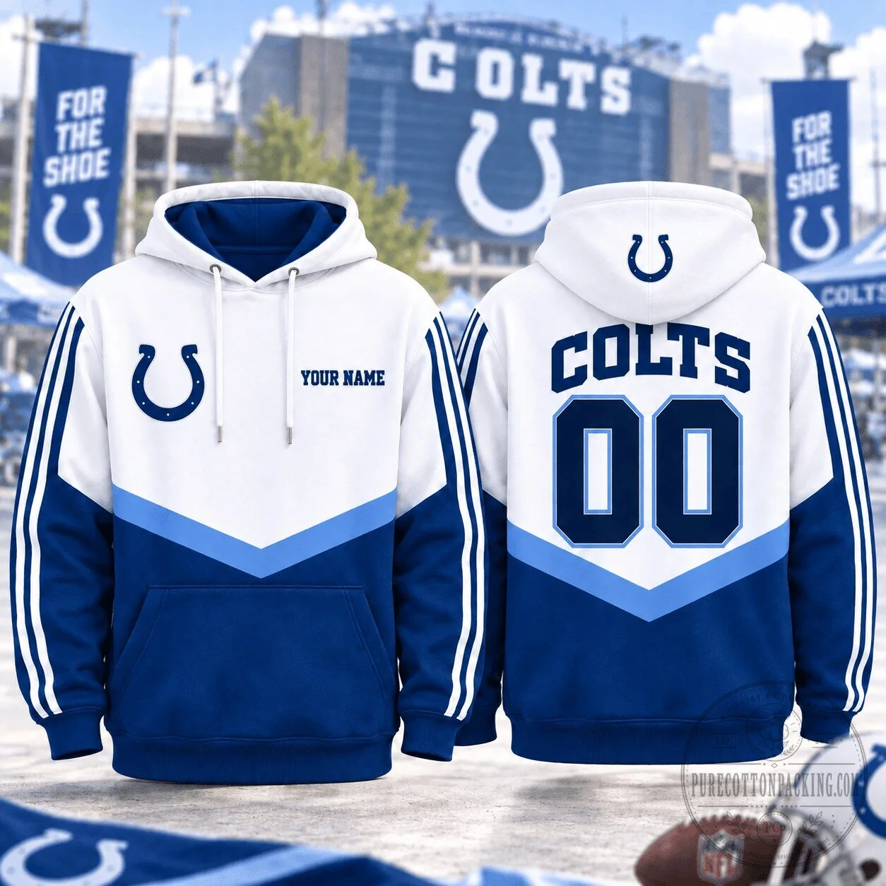 Indianapolis Colts Personalized Game Day White and Blue Football Hoodie