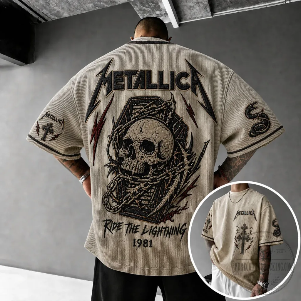 Metallica Ride The Lightning Skull Graphic Short Sleeve T-Shirt Metallica Ride The Lightning Skull Graphic Short Sleeve T-Shirt
