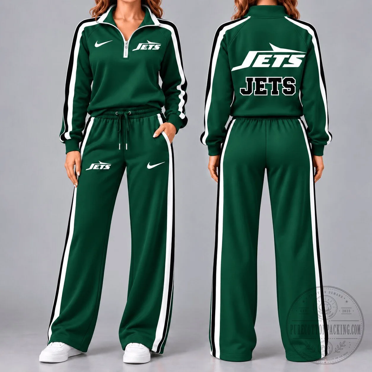 New York Jets NFL Football Team Green Tracksuit Quarter-Zip and Pants Set