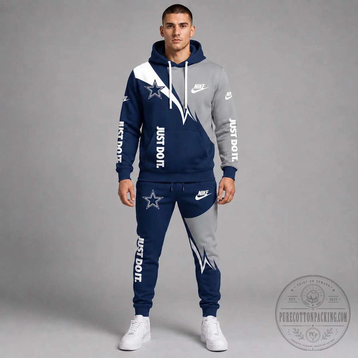 Dallas Cowboys Nike Just Do It Split Design Hoodie and Jogger Pants Set