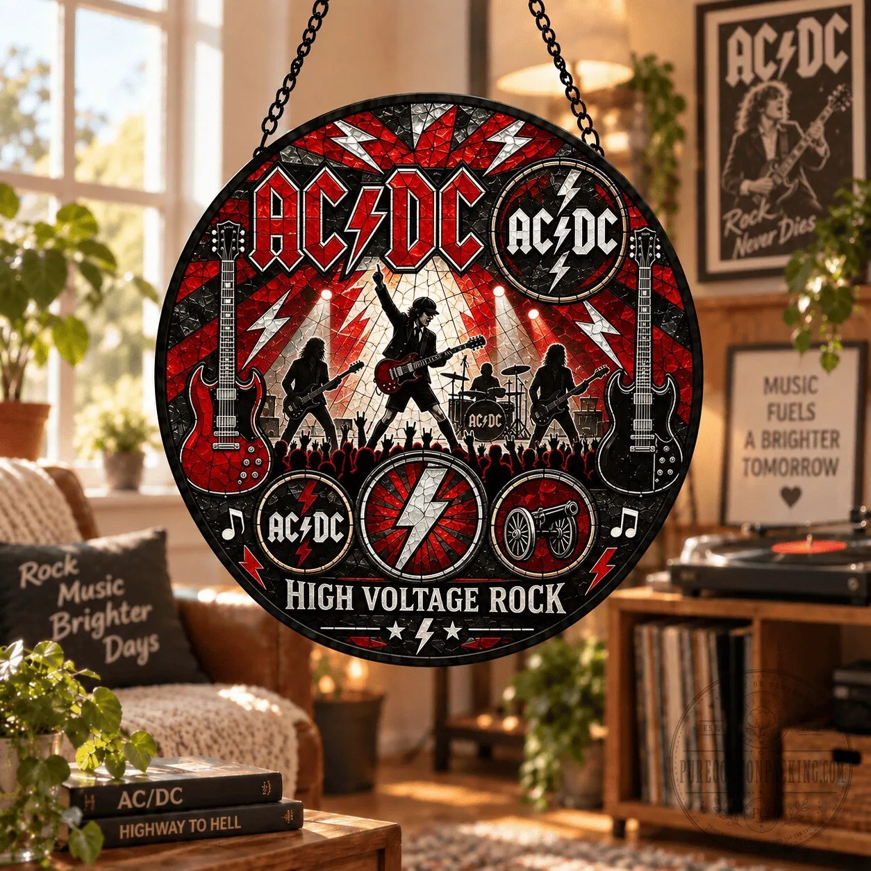 AC/DC High Voltage Rock Band Stained Glass Suncatcher