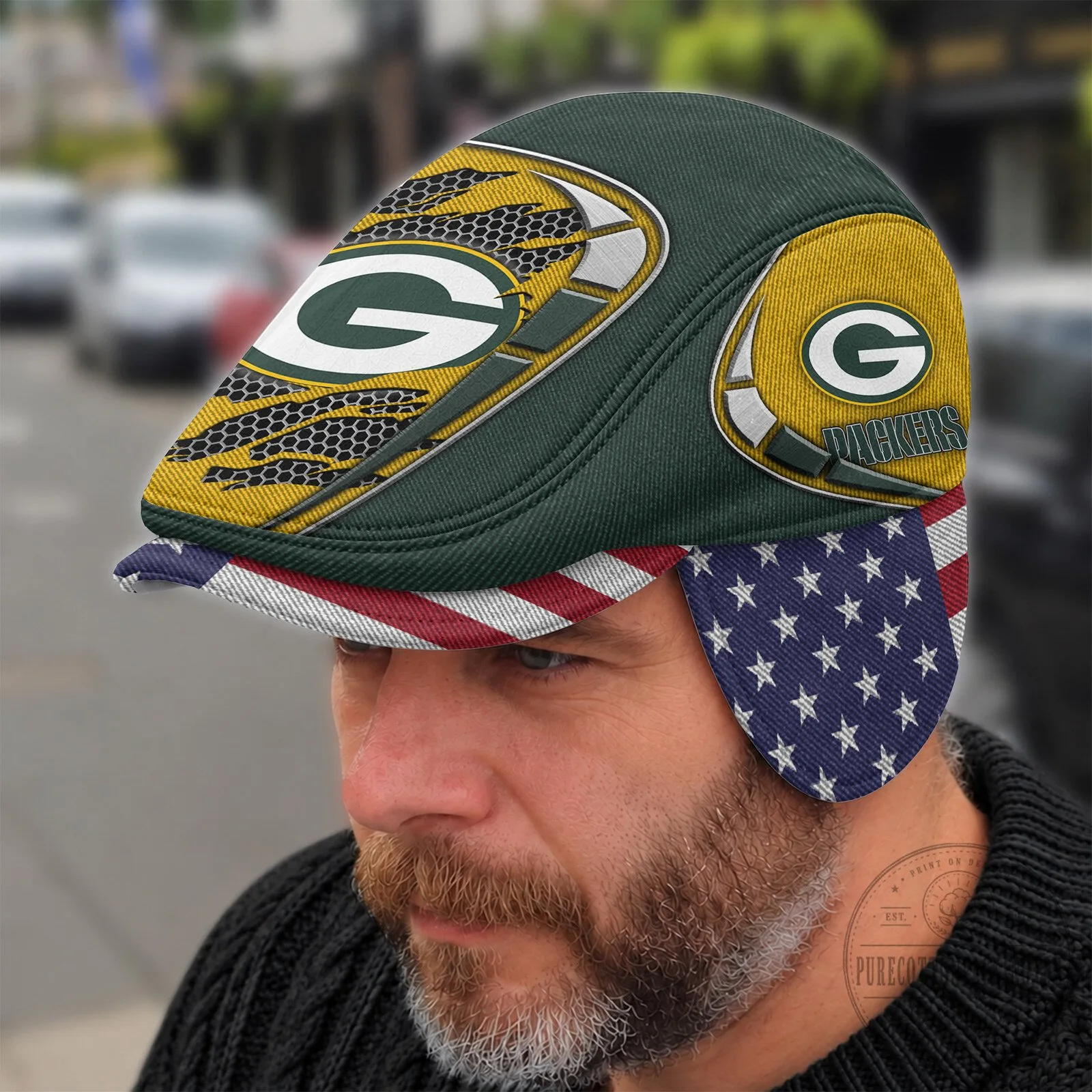 Green Bay Packers NFL Flat Cap with Foldable Ear Flaps