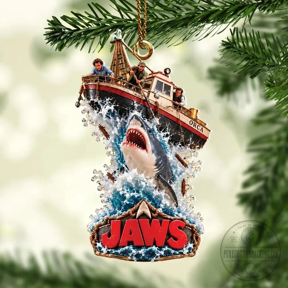 Jaws Movie Orca Boat Shark Attack Christmas Tree Ornament