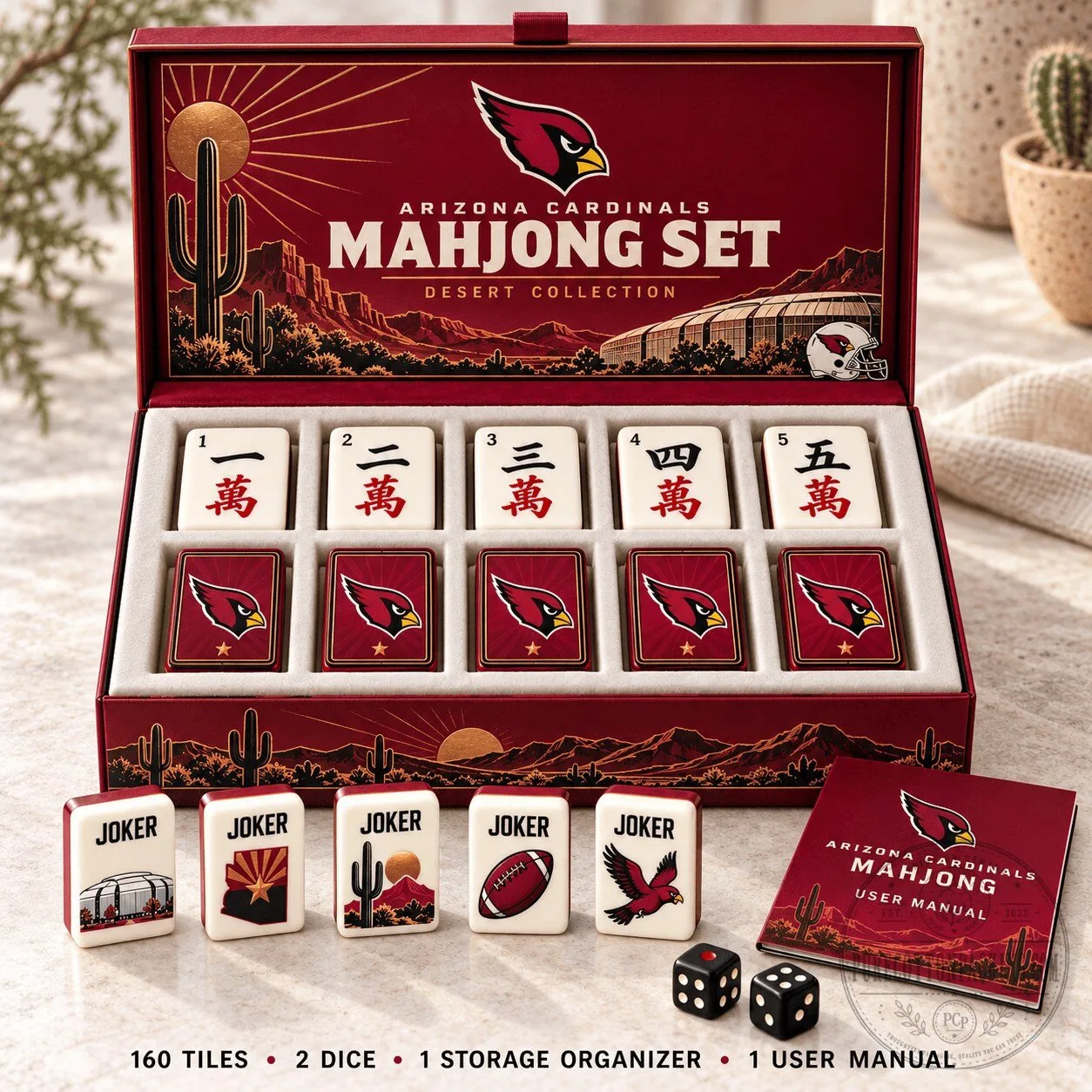 Arizona Cardinals Mahjong Game Set Desert Collection with 160 Tiles and Dice