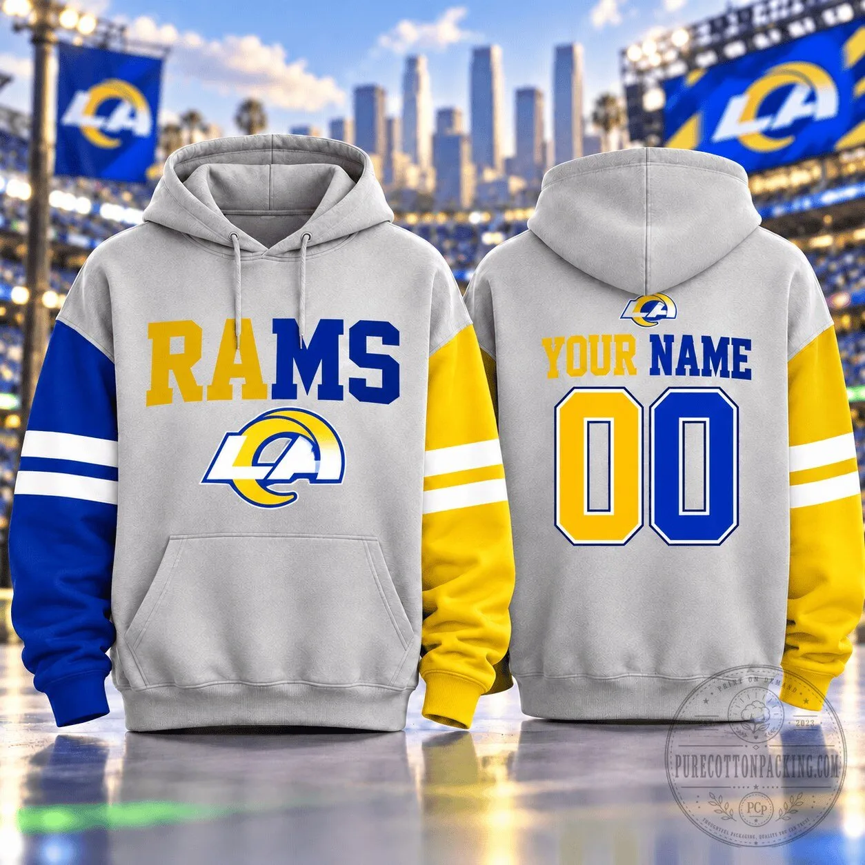 Los Angeles Rams NFL Football Team Personalized Two-Tone Colorblock Hoodie