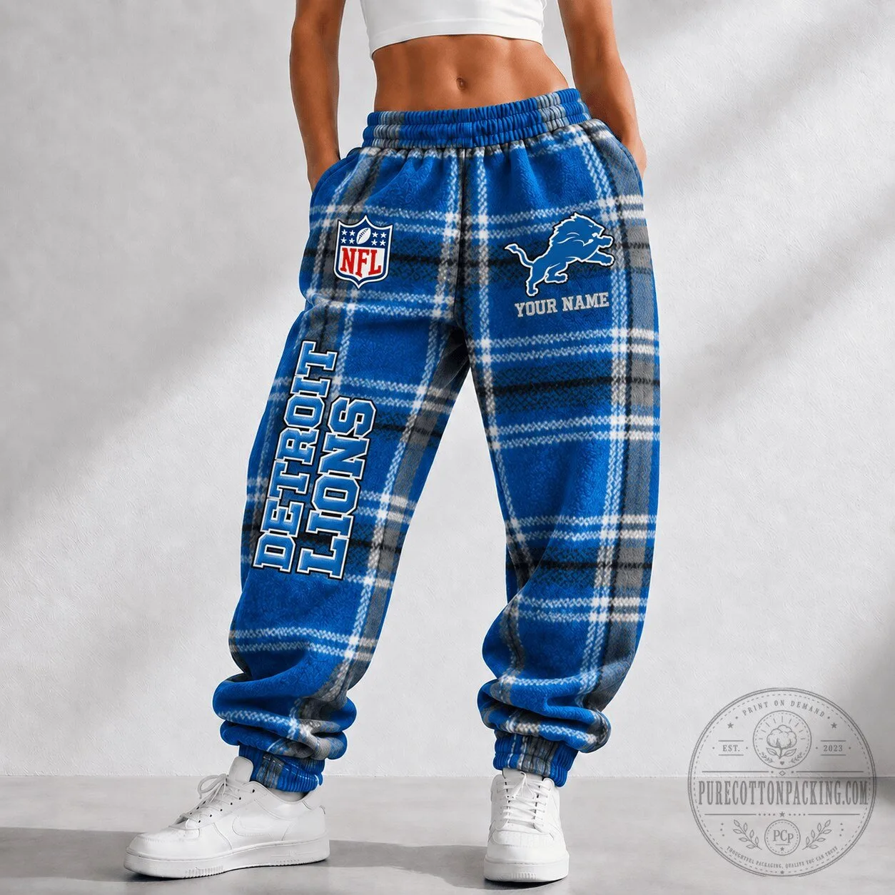 Detroit Lions Fan Plaid Custom Name NFL Football Team Pants