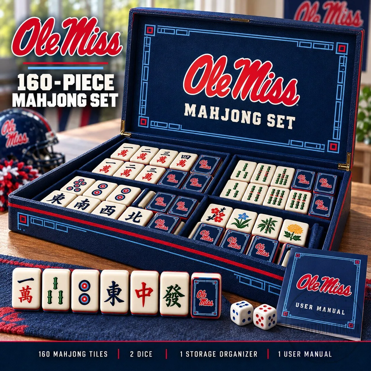 Ole Miss Rebels 160-Piece Mahjong Game Set with Storage Case