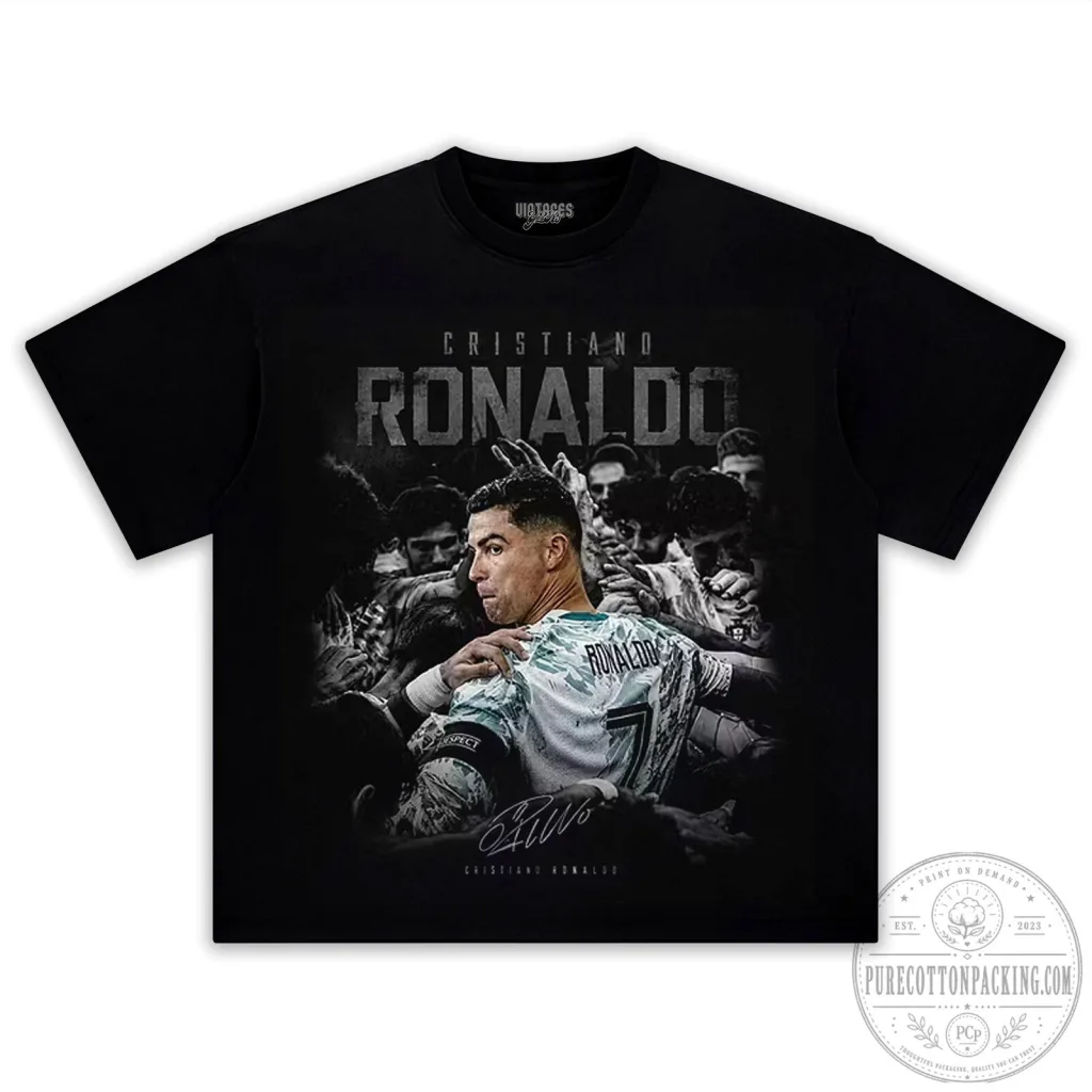 Cristiano Ronaldo Football Legend Graphic Print Black Short Sleeve T-Shirt Cristiano Ronaldo Football Legend Graphic Print Black Short Sleeve T-Shirt