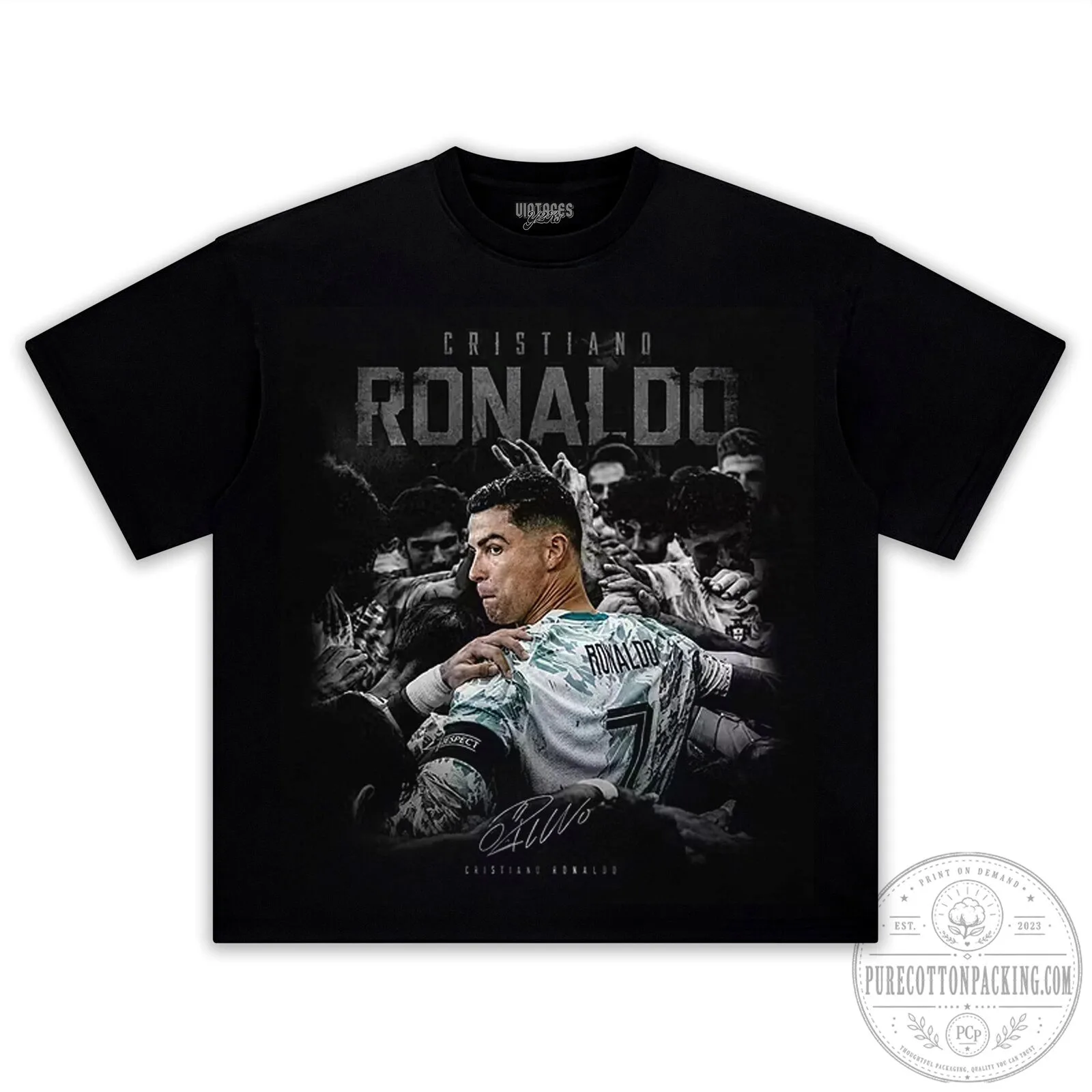 Cristiano Ronaldo Football Legend Graphic Print Black Short Sleeve T-Shirt