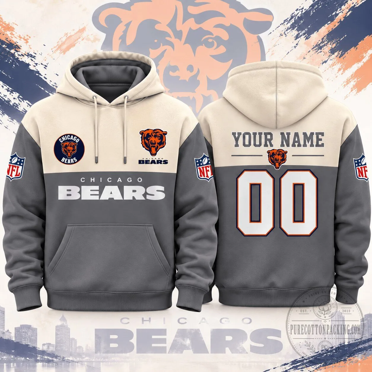Chicago Bears NFL Custom Varsity Colorblock Pullover Hoodie