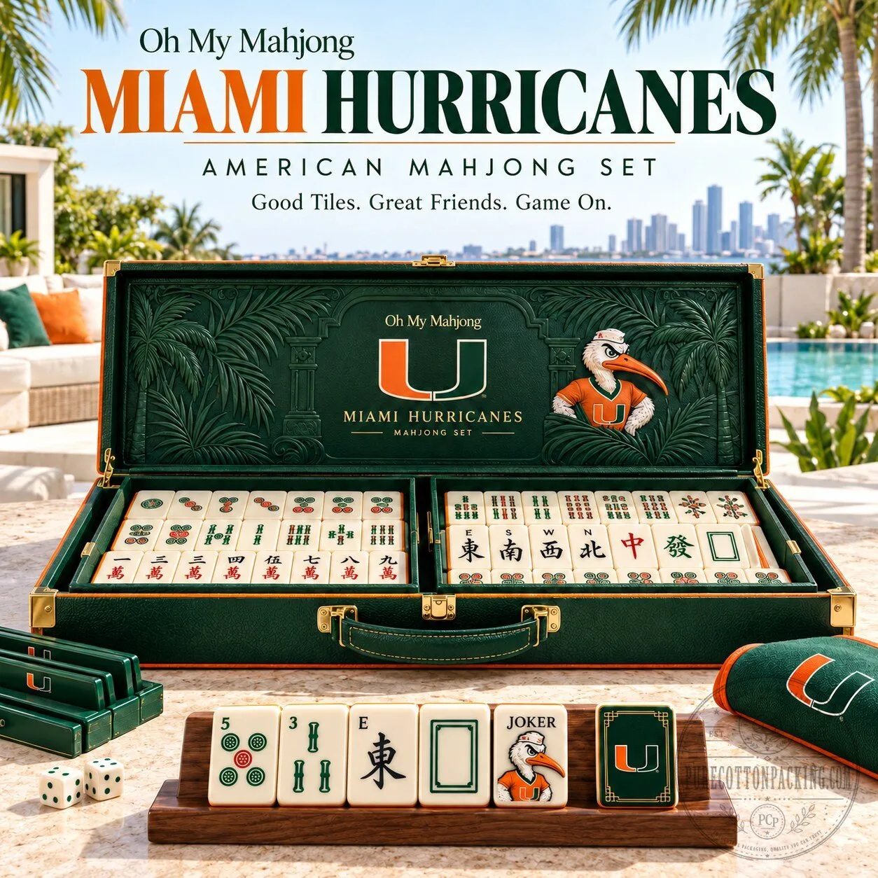 Miami Hurricanes American Mahjong Set with Premium Tiles and Case