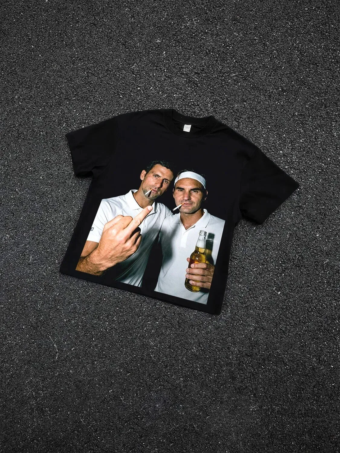 Novak Djokovic and Roger Federer Iconic Tennis Stars Black T-Shirt
