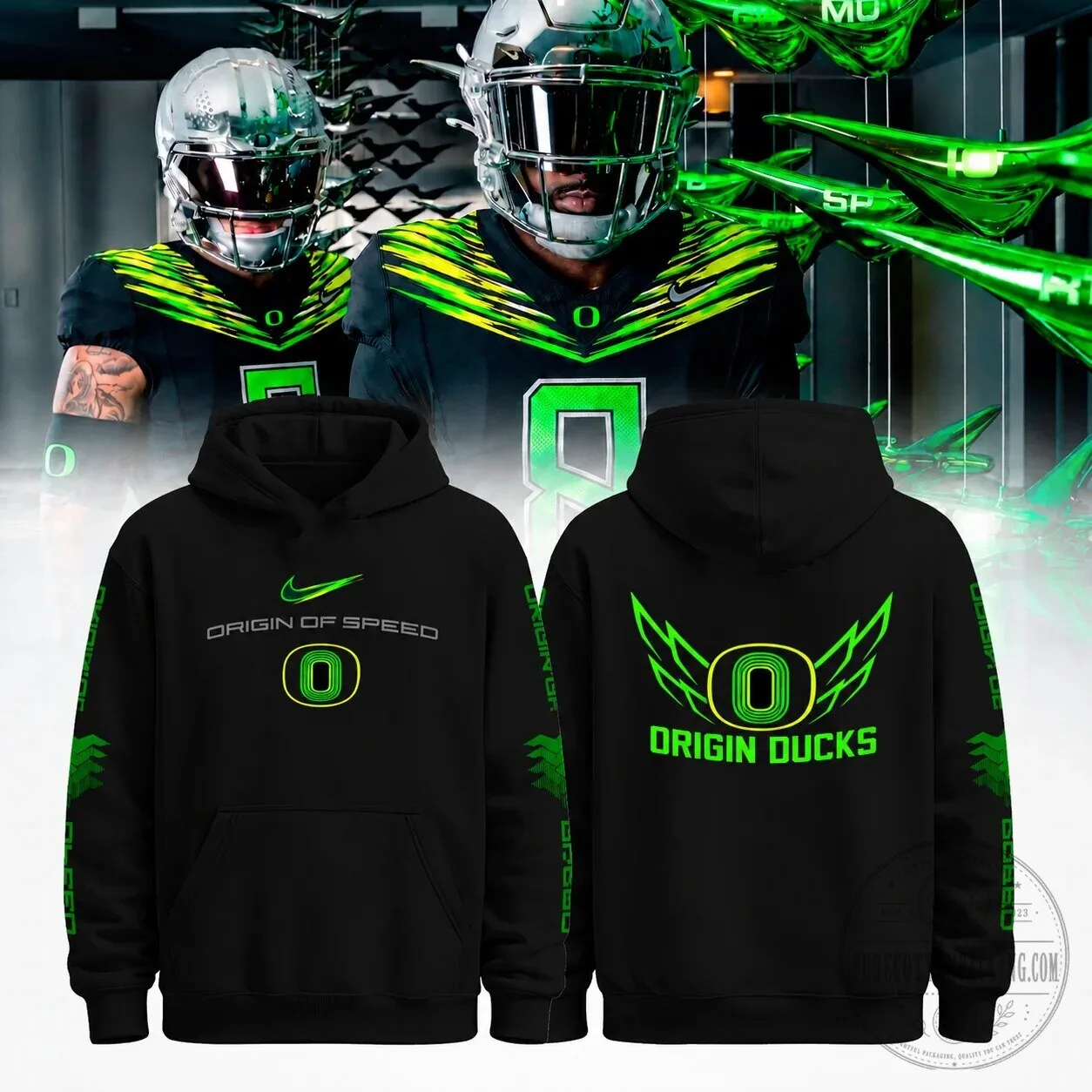 Pullover Hoodie in Black for Oregon Ducks - Origin of Speed Football Team Design