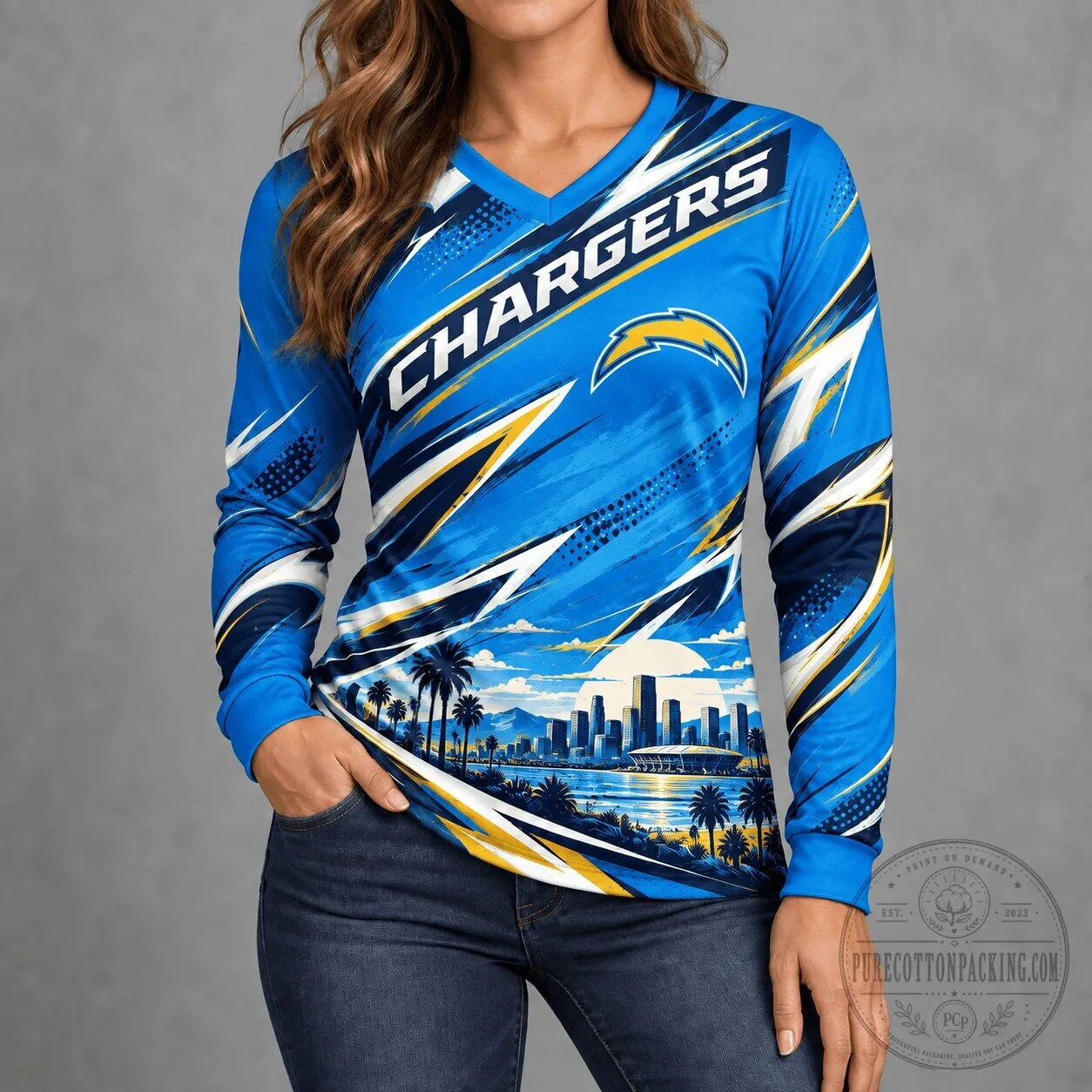 Los Angeles Chargers City Horizon Premium Long-Sleeve V-Neck Shirt
