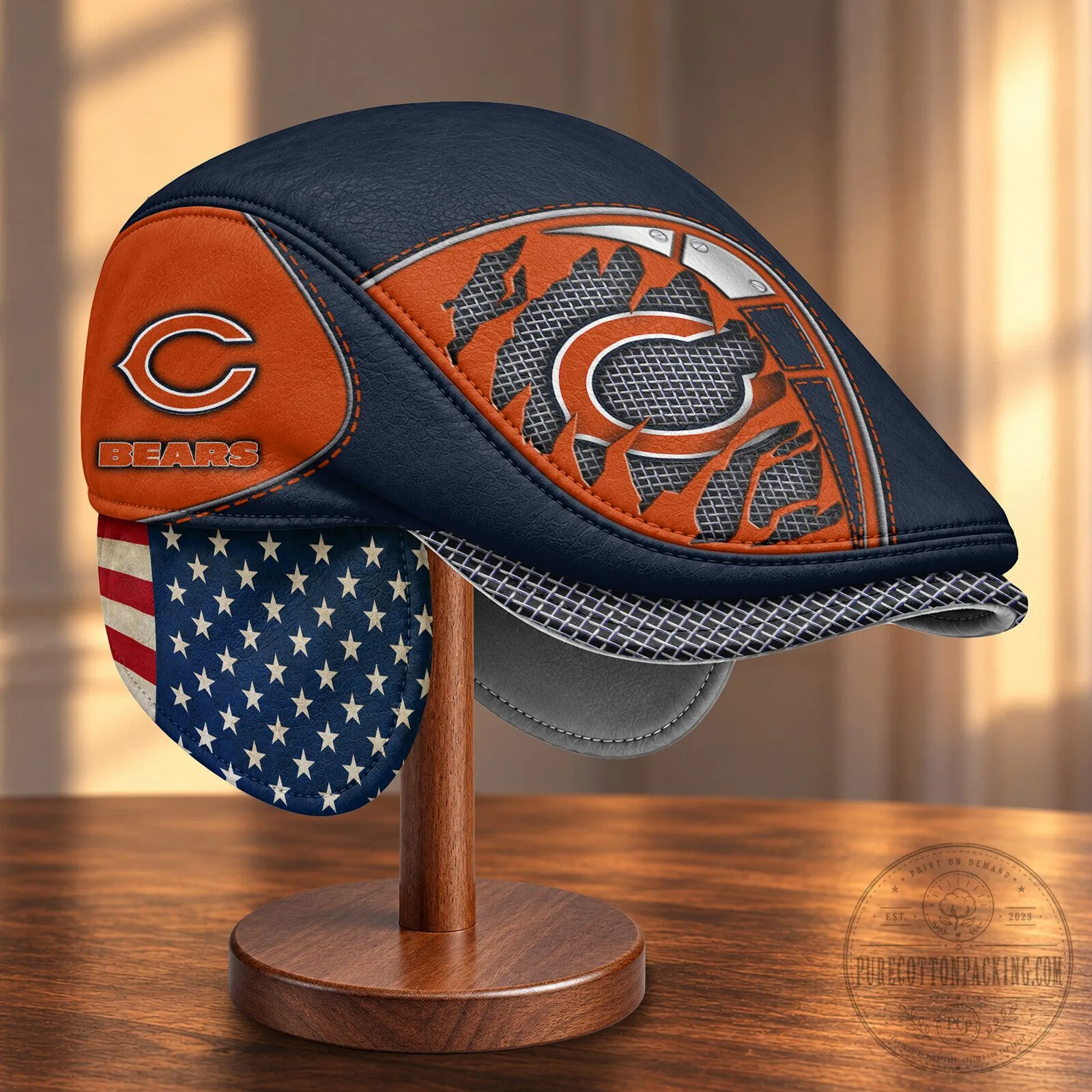 Chicago Bears NFL Flat Cap with Foldable Ear Flaps 6 Chicago Bears NFL Flat Cap with Foldable Ear Flaps