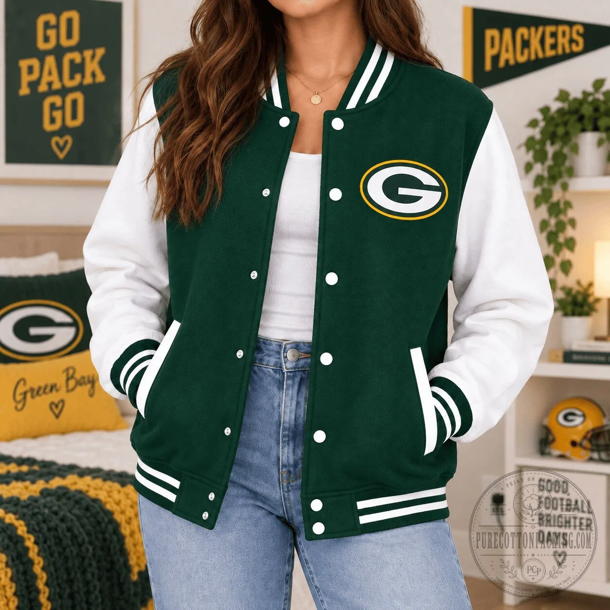 Green Bay Packers Varsity Bomber Jacket for Men and Women