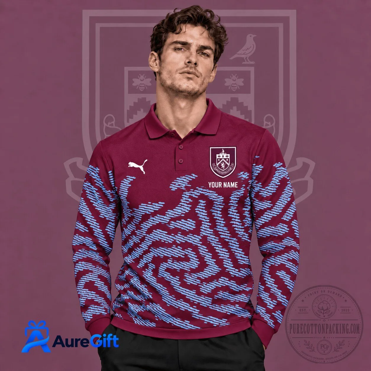 Burnley Football Club Personalized Long Sleeve Polo Shirt for Men and Women