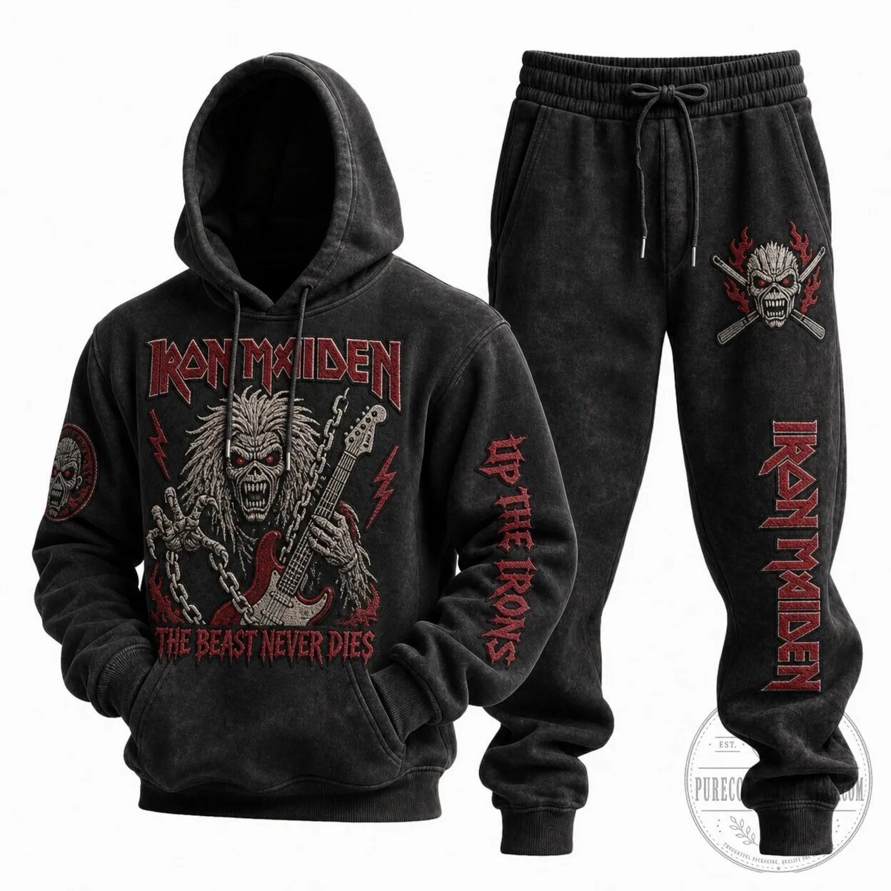 Iron Maiden The Beast Never Dies Up The Irons Washed Hoodie and Sweatpants Set