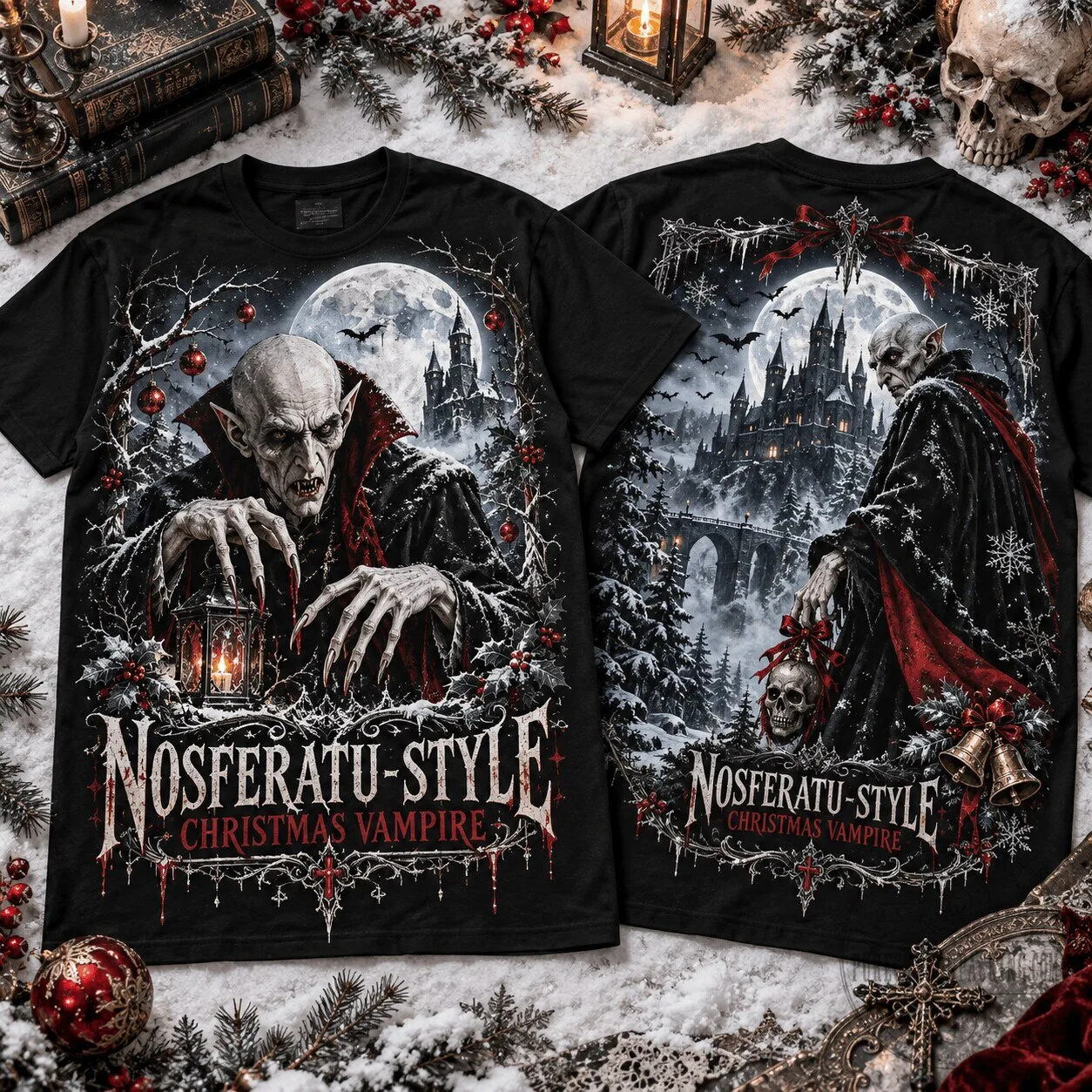 Nosferatu Style Christmas Vampire Black T-Shirt for Horror Fans