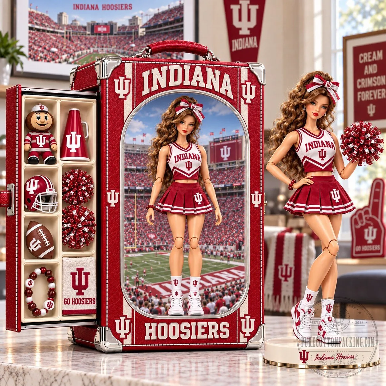 Indiana Hoosiers Cheerleader Doll Collectible Figurine with Accessories