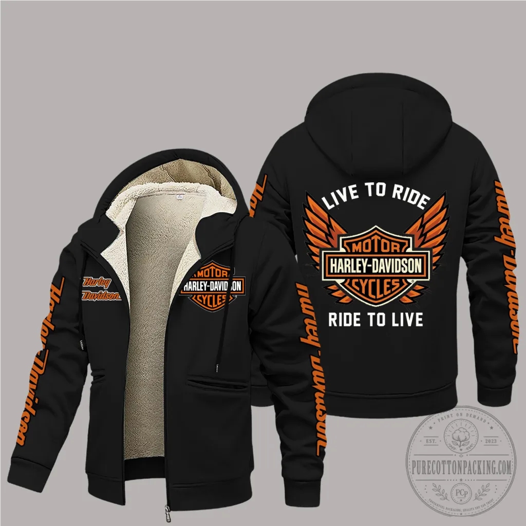 Harley-Davidson Motorcycles Live To Ride Fleece Lined Zippered Hoodie Jacket Harley-Davidson Motorcycles Live To Ride Fleece Lined Zippered Hoodie Jacket