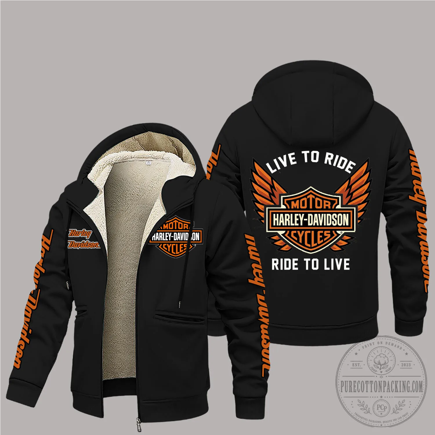 Harley-Davidson Motorcycles Live To Ride Fleece Lined Zippered Hoodie Jacket
