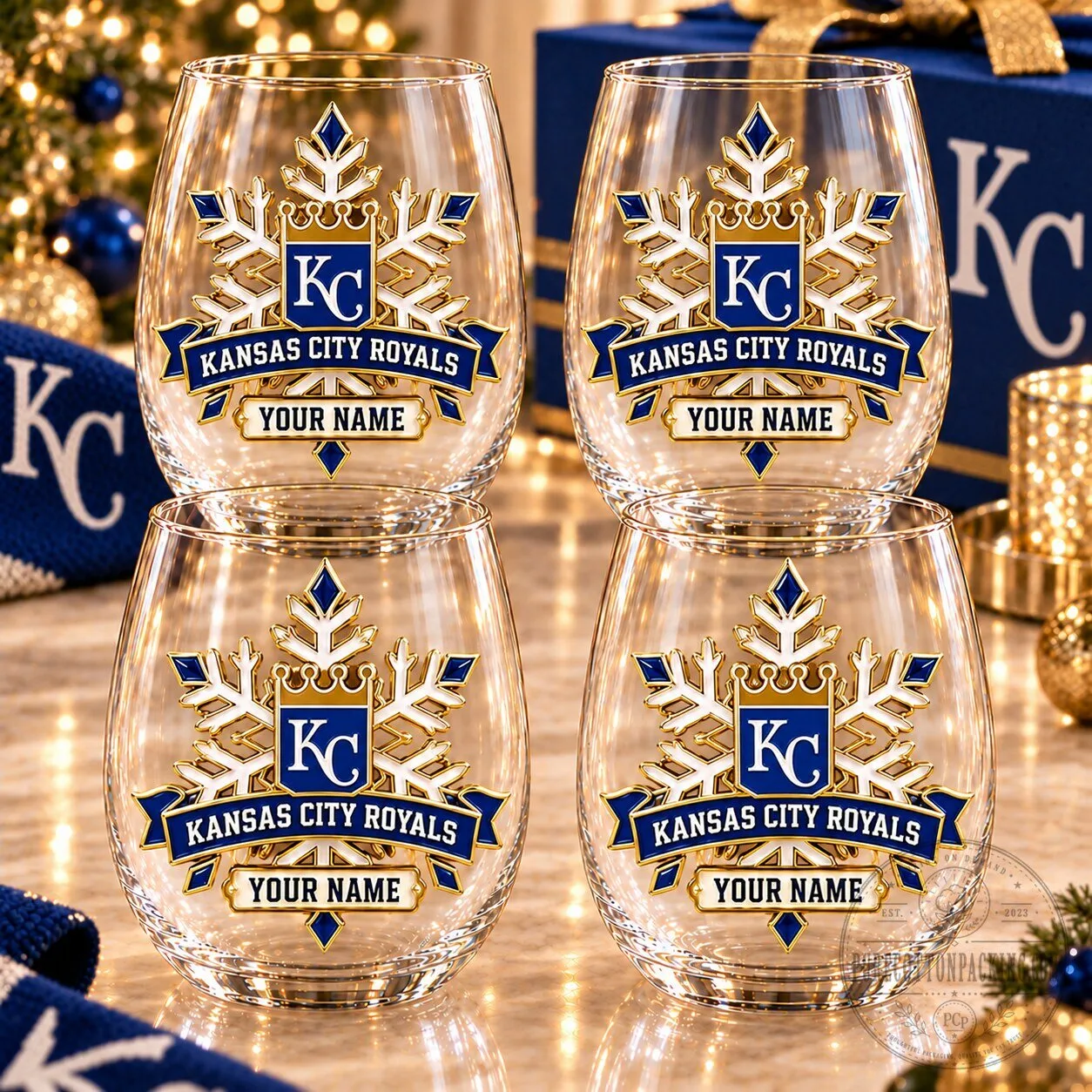 Kansas City Royals Major League Baseball Holiday Stemless Wine Glass Set