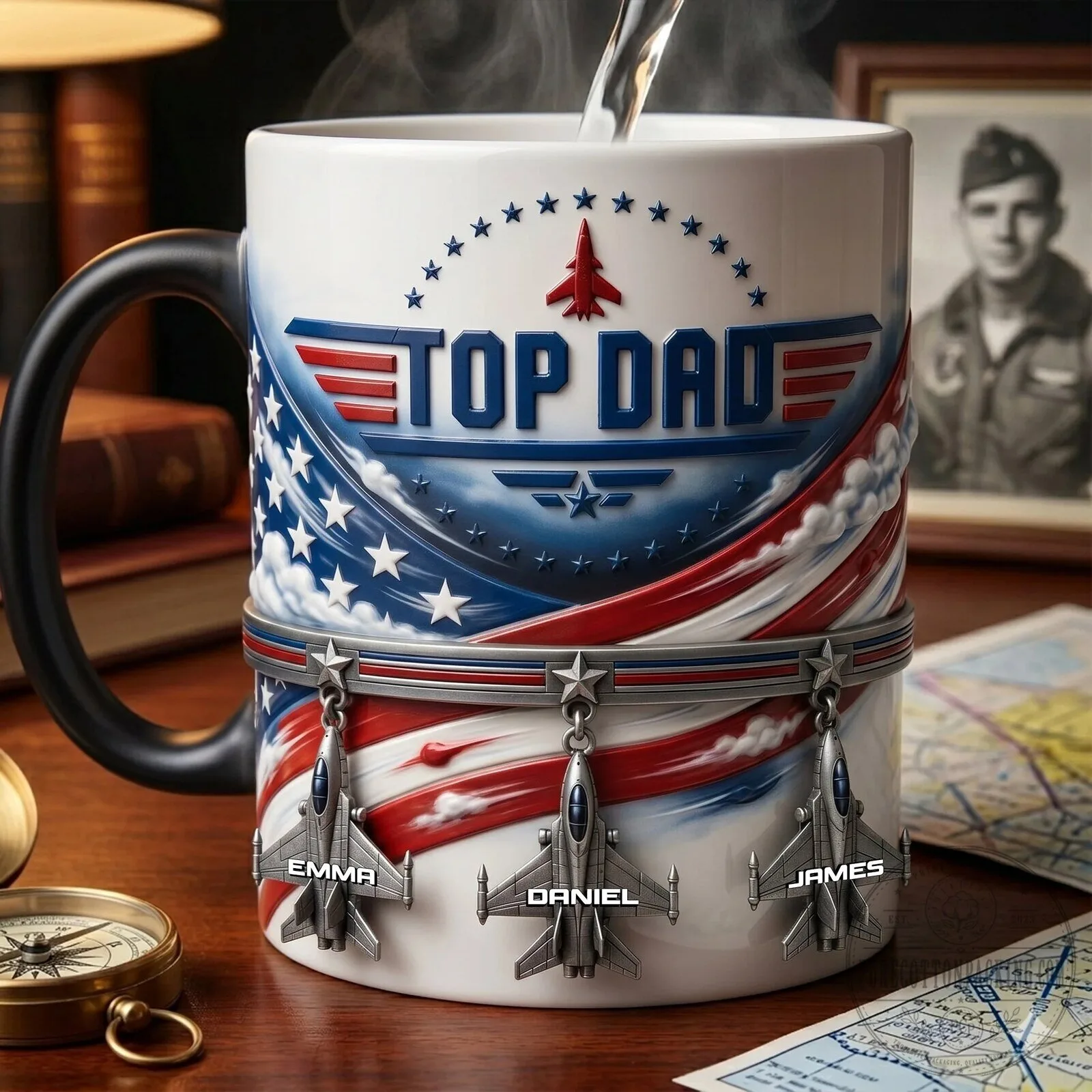 Top Gun Top Dad American Flag Fighter Jet Personalized Mug