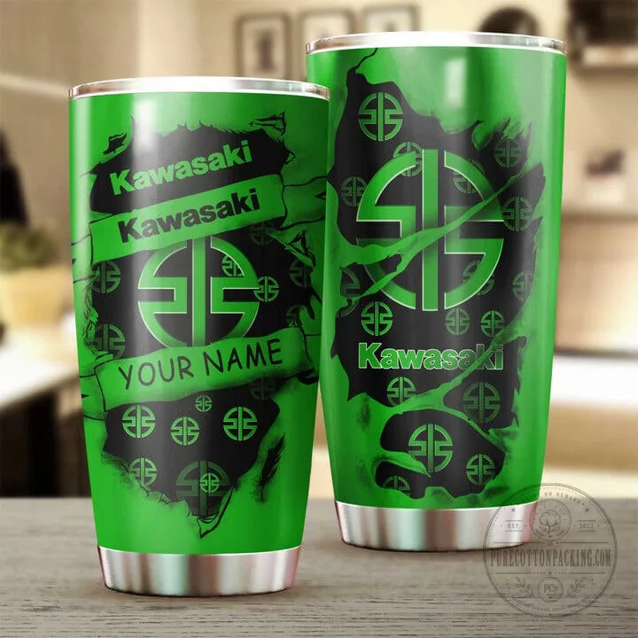 Kawasaki Motorcycle Racing Team Green Custom Name Stainless Steel Tumbler