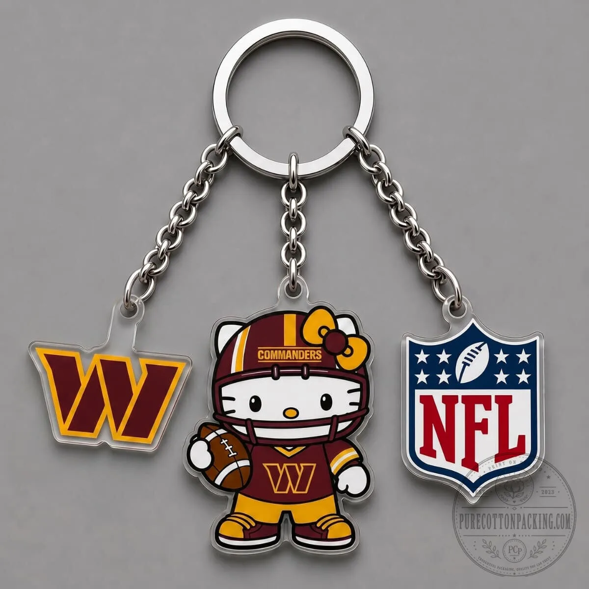 Washington Commanders Hello Kitty NFL Football Triple Charm Keychain