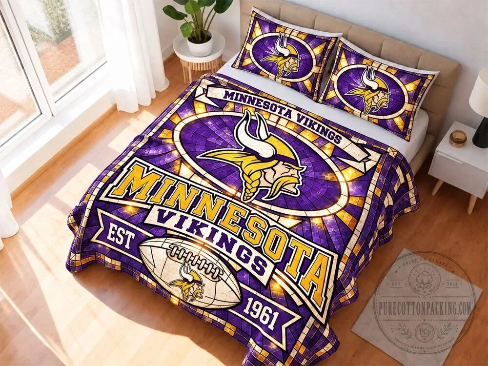 Minnesota Vikings Stained Glass Pattern Football Team Bedding Set