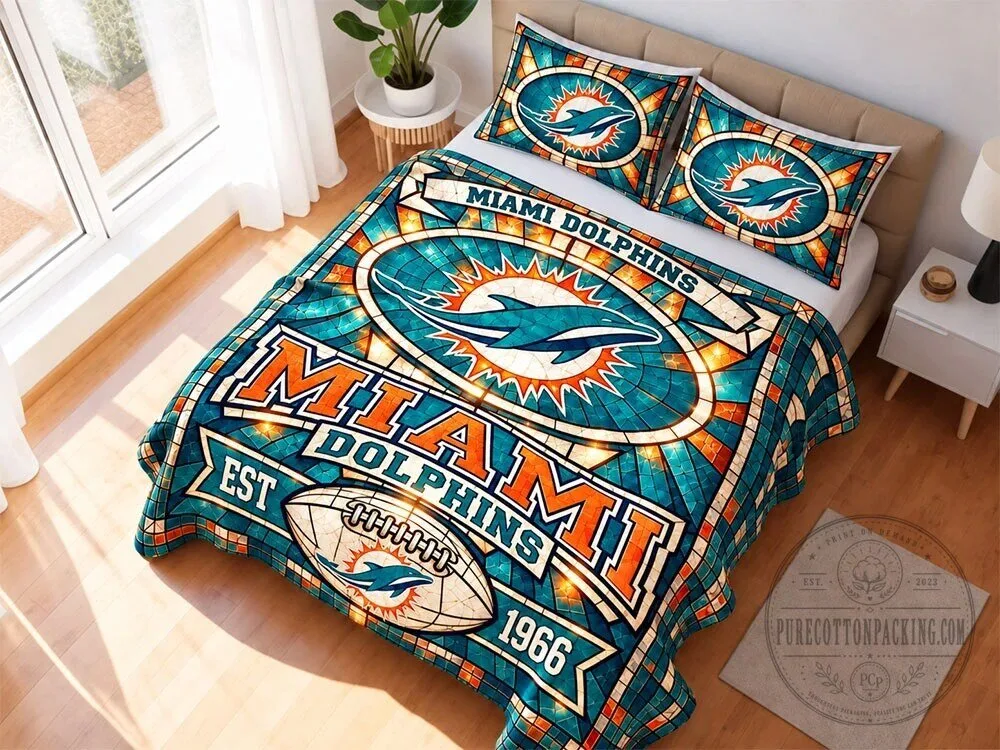 Miami Dolphins Stained Glass Pattern Bedding Set