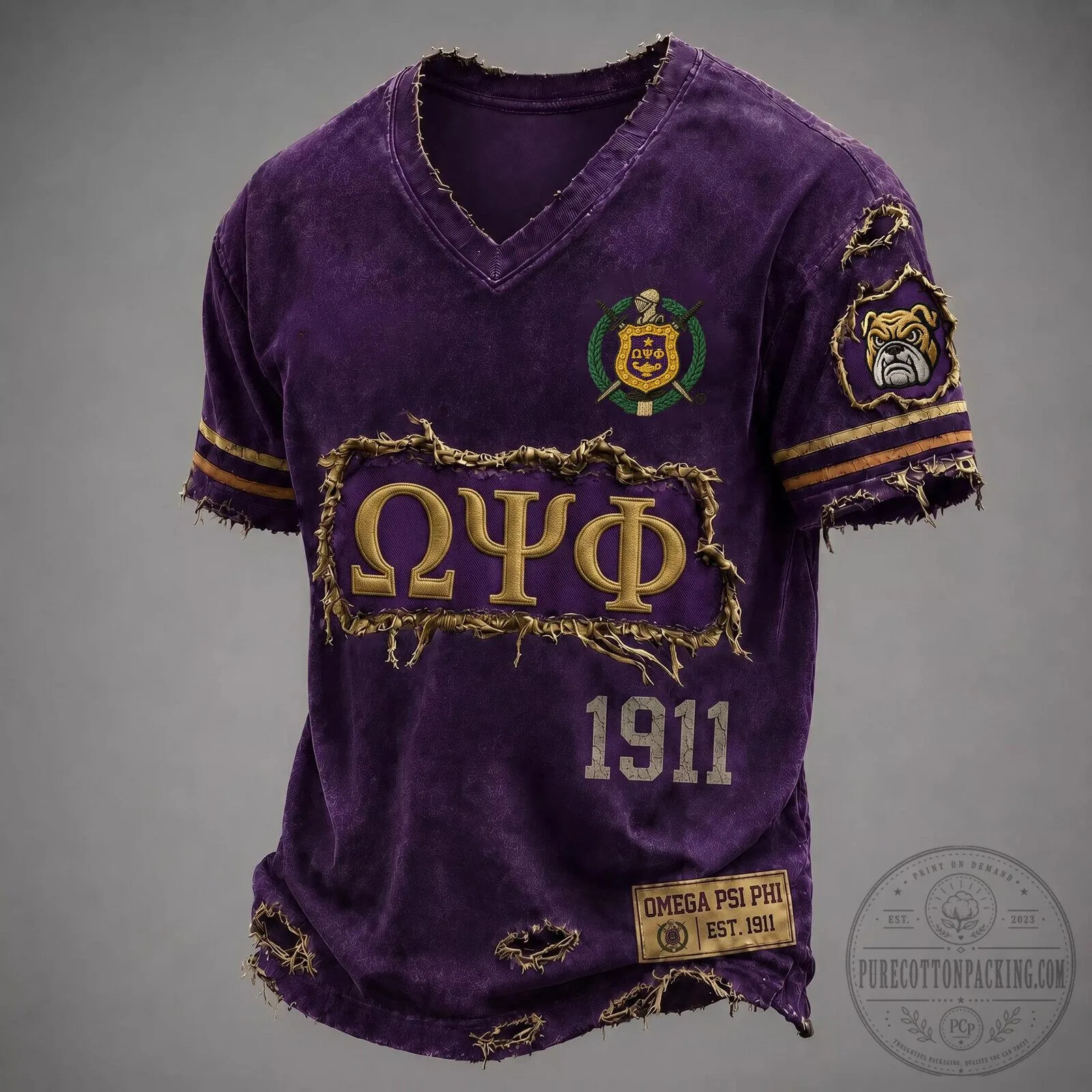 Omega Psi Phi Fraternity Vintage Distressed Purple T-Shirt 1 Omega Psi Phi Fraternity Vintage Distressed Purple T-Shirt