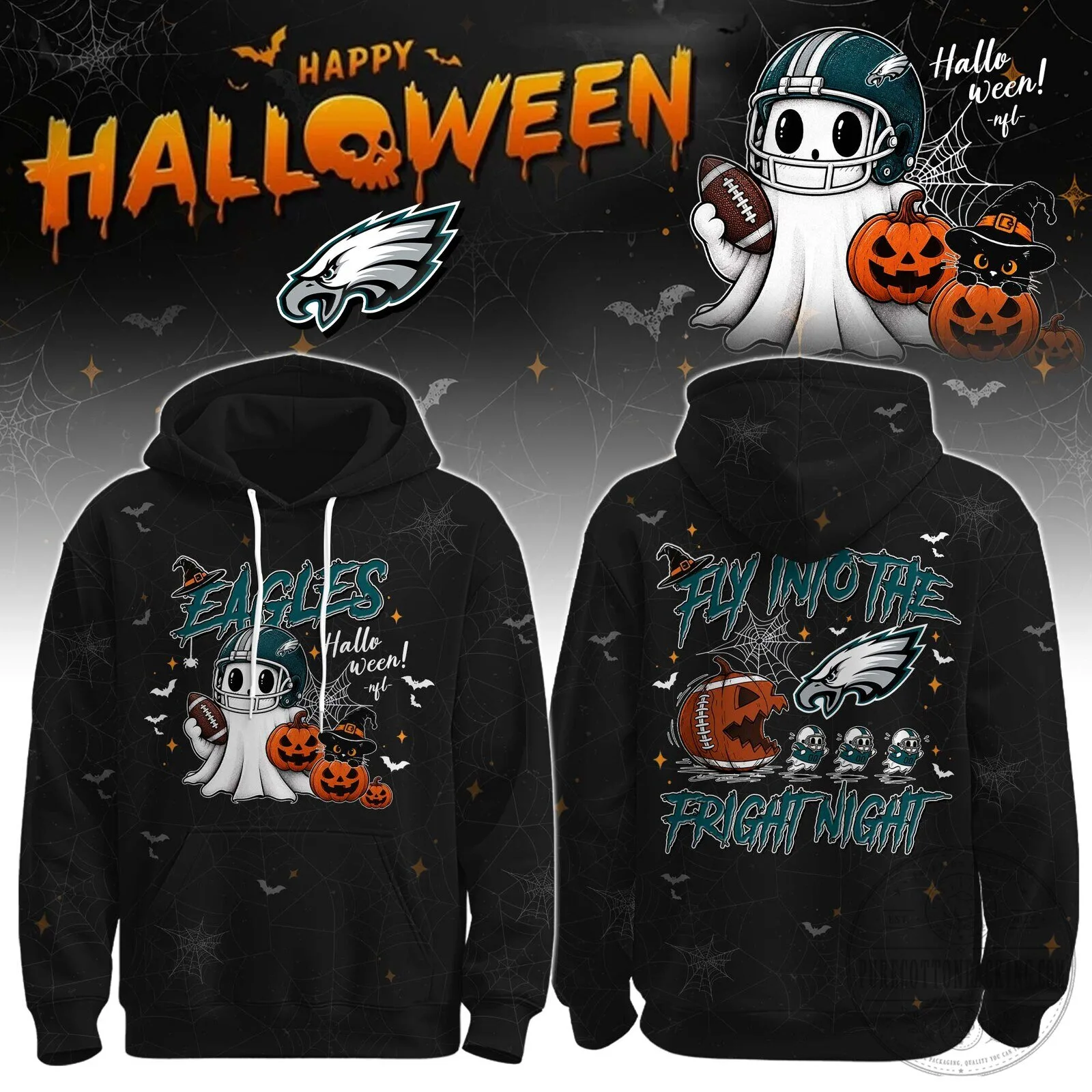 Philadelphia Eagles Halloween Ghost Football Player Fly Into The Fright Night Hoodie