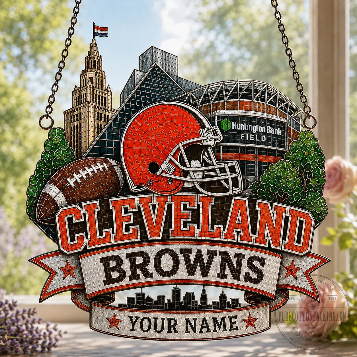 Cleveland Browns Football Team Stained Glass Window Suncatcher Personalized