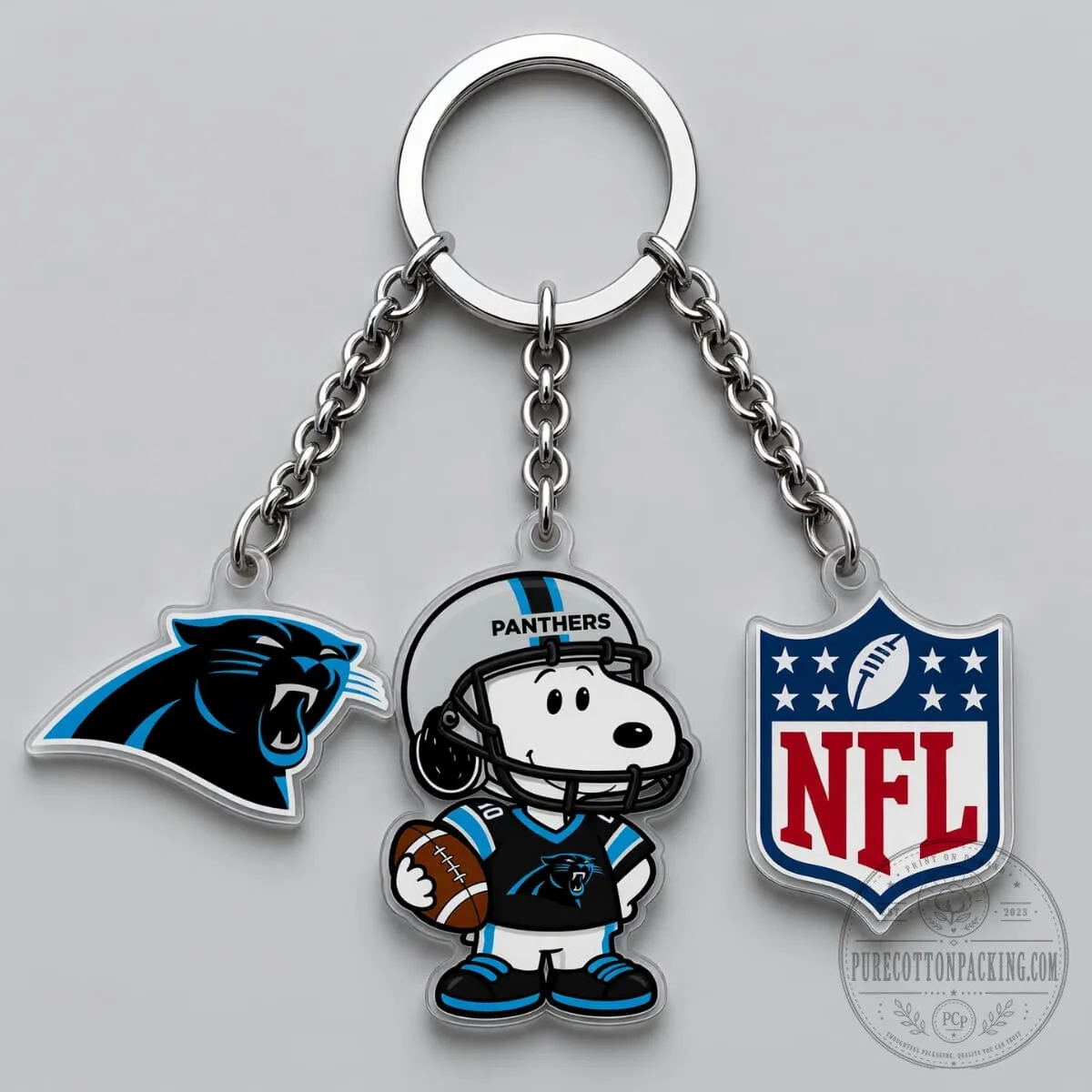 Carolina Panthers Snoopy NFL Football Triple Charm Keychain