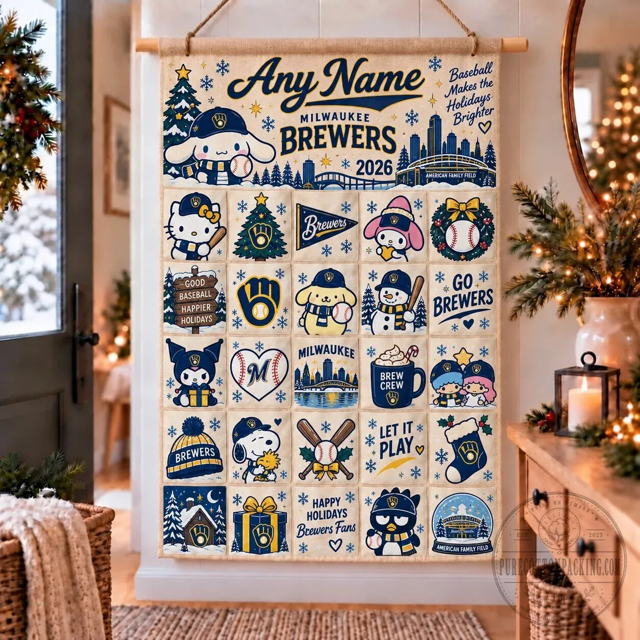 Milwaukee Brewers Baseball Christmas Advent Calendar Wall Hanging