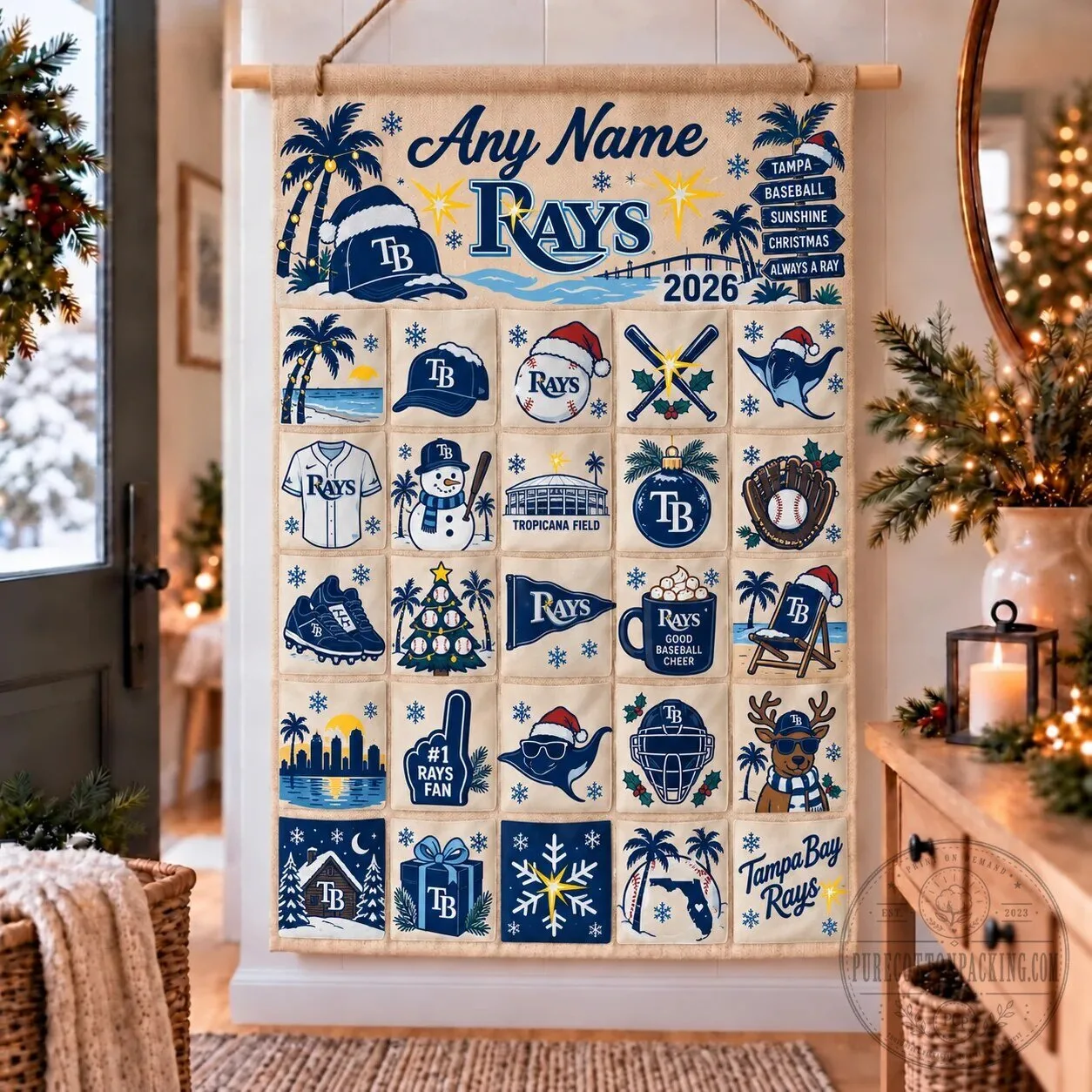 Tampa Bay Rays Baseball Christmas Advent Calendar Wall Hanging Decor